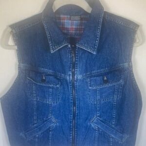 Vintage 80s Lizwear reversible denim plaid zip-up vest L cottagecore rockabilly